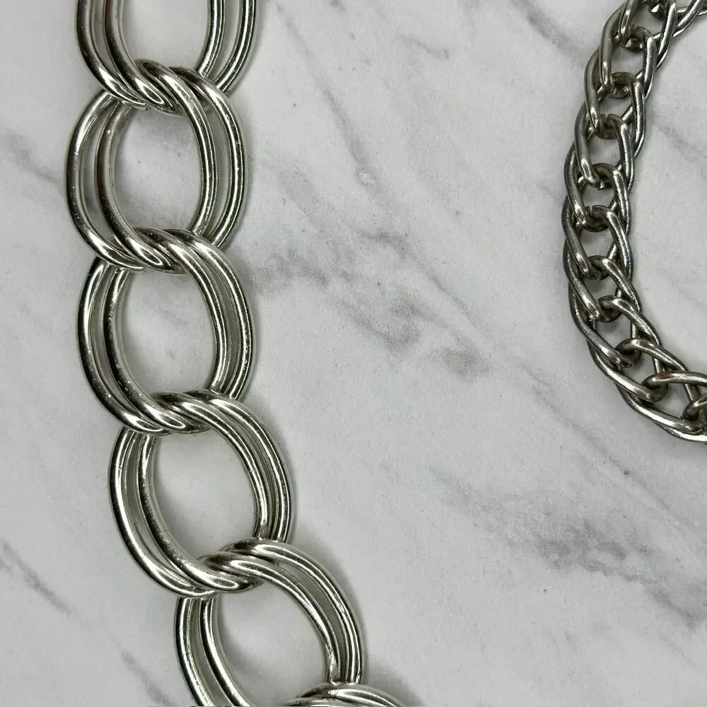 Chunky Silver Tone Double Oval Link Chain Belt One Size (OS) ✨